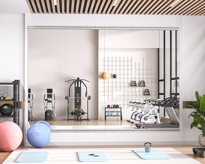 Hasipu Home Gym Mirror 55" L x 21" W - 3PCS Large Full Body Mirror for Yoga, Fitness, Garage, Dance Studio, Wall-Mounted, 0.16in Tempered Glass Frameless