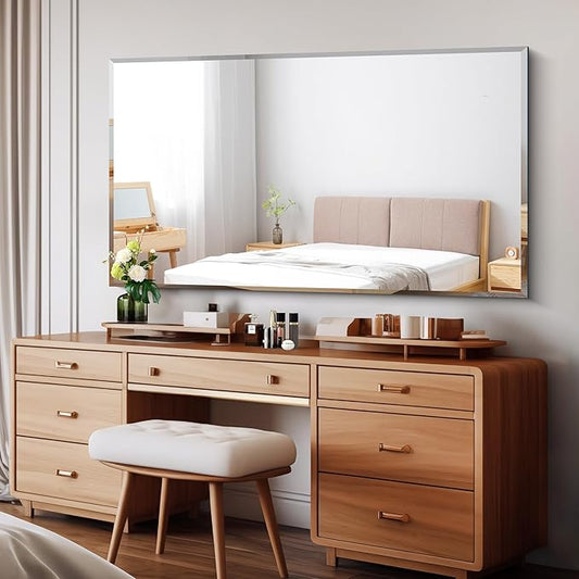 CILIBER Beveled Mirror, 30x55 Large Frameless Bathroom Mirrors for Wall, 3mm Tempered Glass Rectangle Vanity Mirror with Beveled Edge, Crystal-Clear, Hangs Horizontally or Vertically