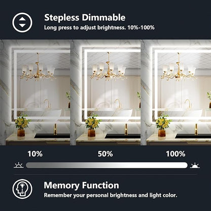 44x32 Inch LED Bathroom Mirror with Lights Front and Backlit Lighted Vanity Mirror for Bathroom Wall with 3 Colors Dimmable Anti-Fog Memory Shatter-Proof IP54 Waterproof Horizontal/Vertical