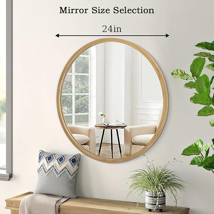 AOAOPQ Wall Mount Mirror for Bathroom Brushed Metal Framed Round Ative Hanging Small NaturalWoodgrain Mirror for Home Living Room Bedroom