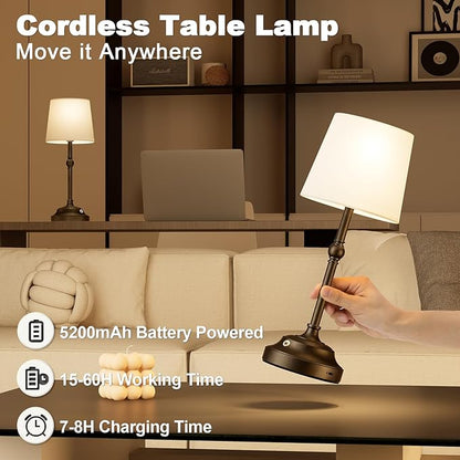 VOLISUN Cordless Table Lamp, 2 Pack 5200mAh Battery Operated Lamp, Touch Dimmable Wireless Lamp Bedside Light for Bedroom, Living Room, Dining Room (Black)