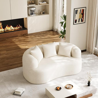 DAMAIFROM 68.5" Loveseat Sofa for Living Room, Modern Luxury Plush Chenille Extra Deep Seat Curved Cloud Floor Couch with 3 Throw Pillows for Small Spaces, No Assembly Needed, Cream White