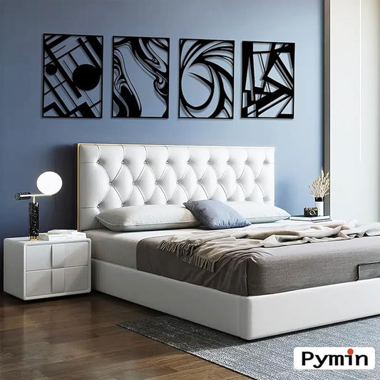 Pymin 4 Pack Modern Metal Abstract Wall Art, Minimalist Matte Black Single Line Art Décor, 3D Sculptures Textured Hanging Wall Home Decor and Shadow Effect Wall Decor for Living Room, 22.5"x15.7"