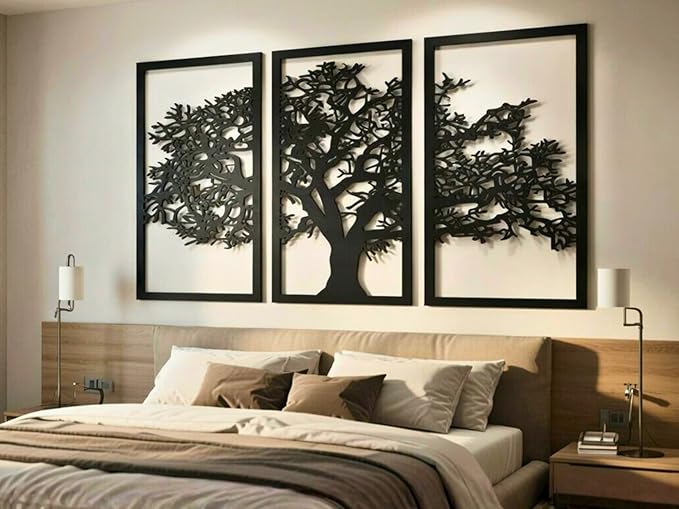 VAILLA Tree of Life Wall Art Decor Set of 3 Wall Hanging Sculpture Modern Wall Home Decoration 3D Textured Sculptures for Living Room Bedroom Office Dinnig Room 3 Panels Family Tree Wall Hangings (Tree of Life 1)