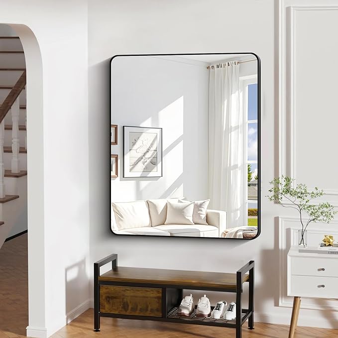 DESBING 40" x 48"Bathroom Mirror, Matte Black Wall Mirror with Metal Frame, Decorative Rectangular Vanity Mirror for Bedroom Bathroom Living Room Entryway (Horizontal/Vertical)