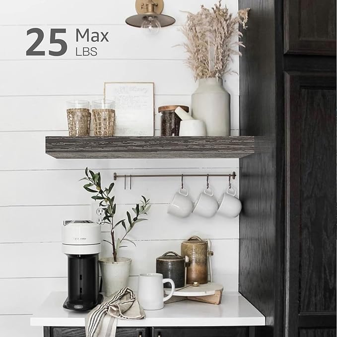 QEEIG Floating Shelves for Wall Bathroom Shelf Bedroom Kitchen Living Room Farmhouse Small Book Shelf 16 inch Set of 4, Grey (015-GY4)