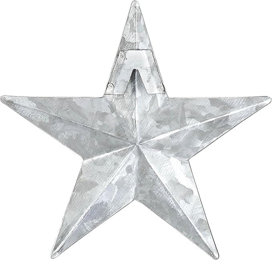 VHC Brands Patriotic Faceted Metal Star Galvanized Wall Hanging 4x4, Independence Day Decor, American Star Design, Distressed Appearance Metal Wall Hanging