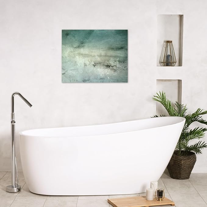 LB Green Abstract Wall Art Green Abstract Teal Abstract Minimalist Canvas Wall Art Modern Aesthetic Wall Decor for Bedroom Bathroom Living Room Framed Artwork Ready to Hang 12L x 12W