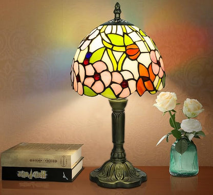 Tiffany Style Table Lamp, 3 Color Temperatures Bedside Lamp, 8 Inch Stained Glass Desk Light for Home Office Bedroom Living Room (Four-Leaf Flower Pattern)