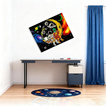 16x24 Space Astronaut Alien Pizza Party Canvas Wall Art Black Cosmic Prints Moon Planet Poster Home Framed Decor Kids Bedroom Fantasy Painting Teen Boy Room Funny Gift Picture Child Study Room Photo