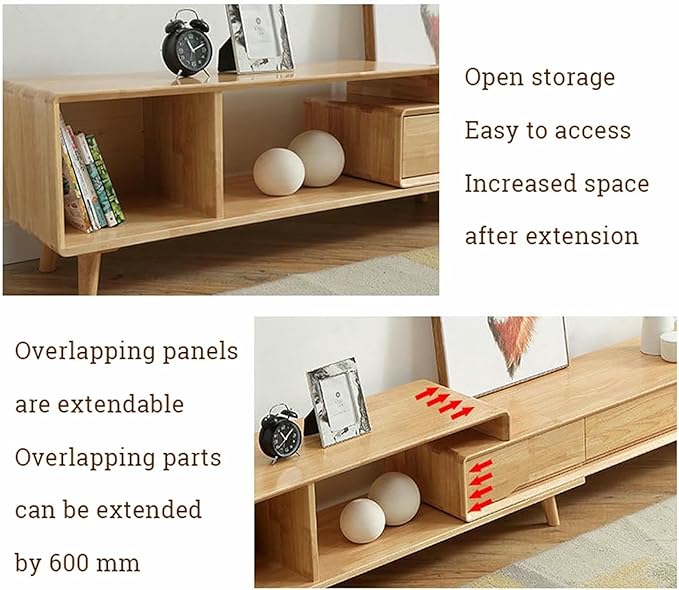 Extendable TV Stand Minimalist Rectangle Entertainment Center TV Console Table with Drawers and Open Shelves for Living Room, Bedroom~/