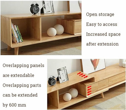Extendable TV Stand Minimalist Rectangle Entertainment Center TV Console Table with Drawers and Open Shelves for Living Room, Bedroom~/