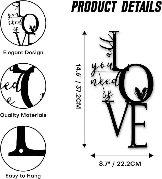 Love Wall Decor "All You Need Is Love" Sculpture, add romantic home decoration to living room, bedroom and kitchen