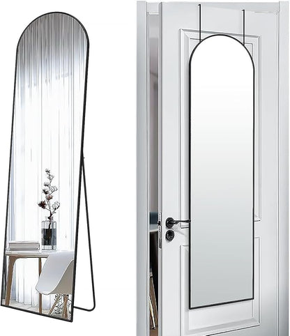 SCWF-GZ 57x16 Door Hanging Full Length Mirror, Floor Stand (Height 5.7ft just Body in1.3ft) / Wall Mounted Metal Frame Arch Dressing Mirrors for Bedroom Living Room 57 inch Black