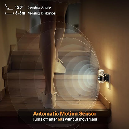 JandCase Motion Sensor Night Light, Night Lights Plug Into Wall, 2 Pack 3000k LED Dimmable Night-Lights with Adjustable Brightness, 0-100Lm, Motion Activated Nightlight for Bathroom, Hallway, Bedroom