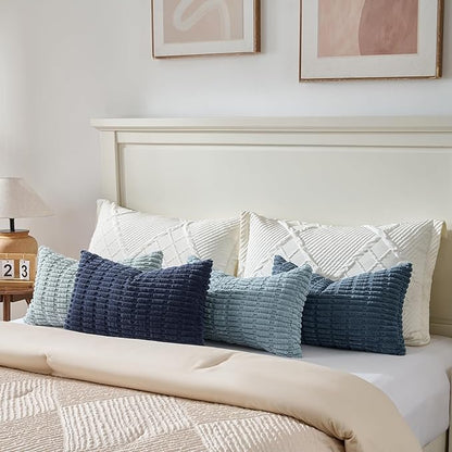 Fancy Homi 4 Packs Decorative Throw Pillow Covers for Living Room Couch Bed, Modern Farmhouse Boho Home Décor Accent Cushion Case, 24" x 16", Blue Series