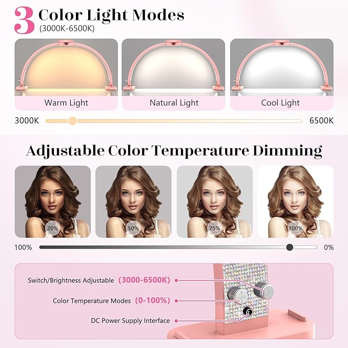 LIONVISON Half Moon Light for Nail Tech: 31 inch Lash LED Lamp with Phone Holder - 48W Foldable Arch Lights for Eyelash Tech - Manicure Handicraft Lighting for Spa,Salon