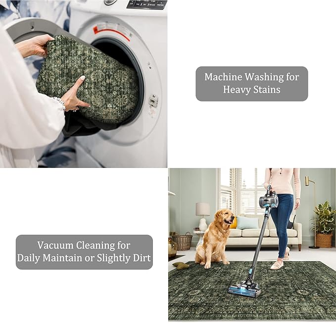 Morebes Washable Dark Green Runner Rug 2.5x8, Vintage Boho Runners for Hallways Non Slip, Soft Floral Indoor Floor Throw Carpet for Kitchen Laundry Room Bedroom Bathroom Living Entryway