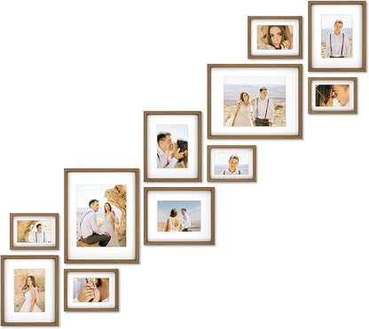 VELISTA 11 Piece Stair Picture Frame Set for Wall – Shadow Box Stairwell Gallery Wall Frame Set–Rustic Stairway Décor for Walls -Wooden Ladder Picture Frames - Farmhouse Staircase Wall Décor(Walnut)