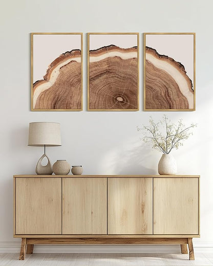 Drsoum Vintage Retro Tree Rings Wood Framed Wall Art Wood Stump Prints Modern Nature Rustic Artwork Bedroom Living Room Ready to Hang 24x36in Natural Framed