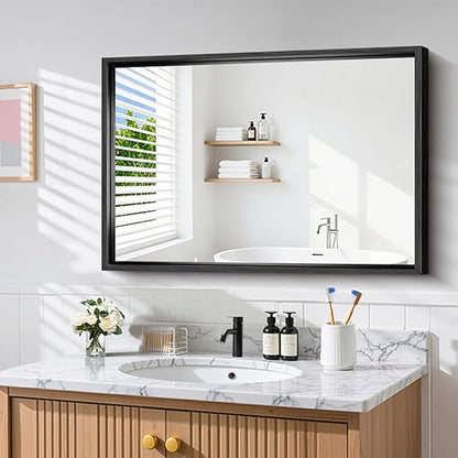 CIRCUMI 30"x42" Brushed Black Mirror with Chunky Box Metal Frame, Bathroom Mirror for Vanity Remodel & New Home, Living Room, Entryway, Rectangular Wall Mirror, Tempered Glass, Vertical or Horizontal