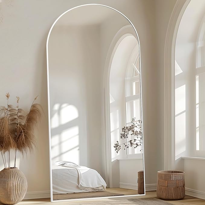 MELOMOIR Arched Full Length Mirror, 81"x41" Oversized Floor Mirror Freestanding, Large Full Body Mirror for Bedroom Living Room Home Gym, White Mirror Full Length with Tempered Glass, Workout Mirror