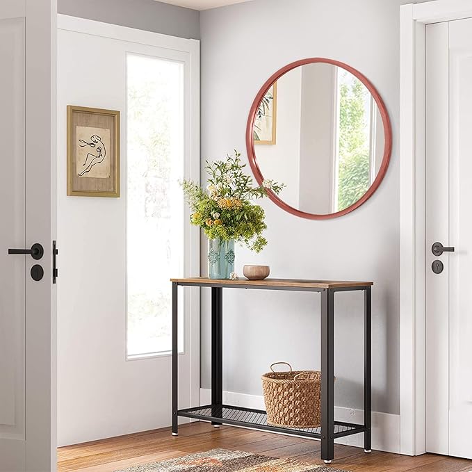 AOAOPQ Round Framed Mirror for Wall Mounted Makeup Red Brushed Rounded Corner Small Mirror Metal Frame Mirrors for Vanity Home Bedroom Living Room Entrance Porch