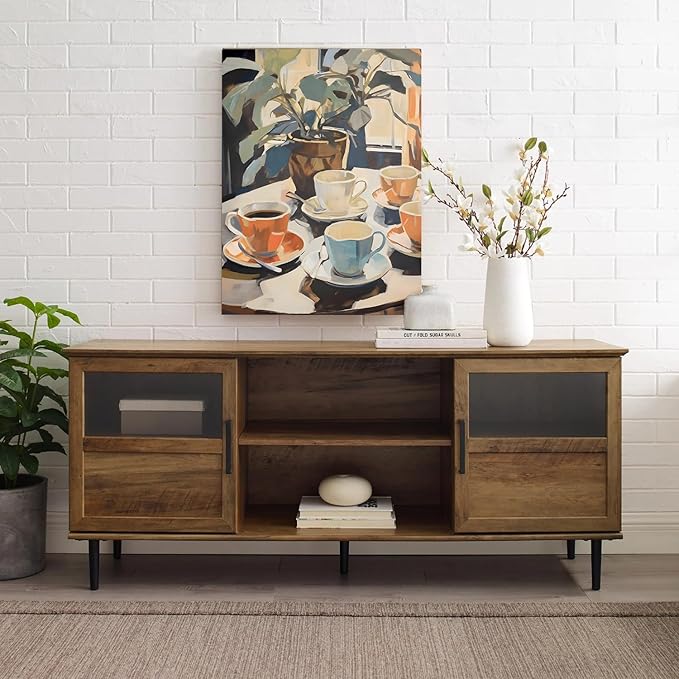 GELDSTEI Framed Coffee Wall Art, Vintage Cafe Aesthetic Picture, Cafe Bar Wrapped Canvas Artwork, Retro Coffee Poster Print, Modern Rustic Wall Decor for Kitchen Dining Room Ready to Hang 12x16 Inch