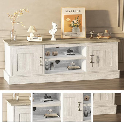 GAOMON 61" Farmhouse TV Stand for TVs Up to 65 Inch, Wooden Entertainment Center with 2 Storage Cabinets, Open Shelves & Cable Management, Rustic Media Console Table, Dark Grey