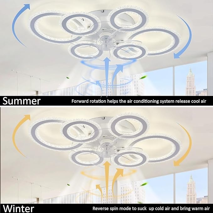 76CM Smart Ceiling Light with Fan DC Motor 6 Gear Reversible Bedroom Ceiling Fan with Lighting LED Dimmable Quiet Modern Living Room Lamp with Fan (Color : White)