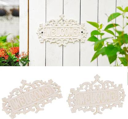 Sungmor Cast Iron Welcome Sign – Vintage Style Decorative Wall Plaque – Ornate Scroll Design for Porch, Entryway, Garden or Fence – Outdoor Wall Hanging Sign, Rustic Metal Home Decor