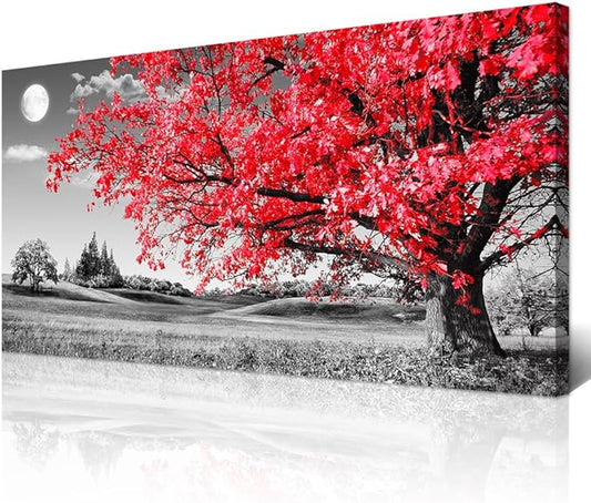 Canvas Wall Art For Living Room Office Wall Decor Bedroom Decor Black And White Landscape Wall Painting Red Tree Wall Pictures Canvas Art Prints Ready To Hang For Room Home Decoration 48 X 24