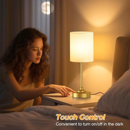 Dicoool Touch Bedside Table Lamps for Bedroom - 3 Way Dimmable Gold Nightstand Lamp, Small Desk Lamp for Office, Living Room, Dorm Room, Reading