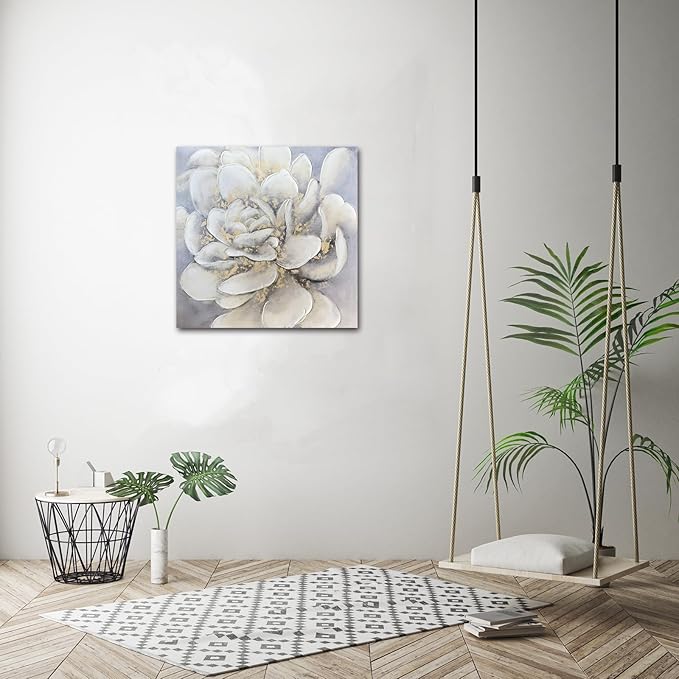 Waowumar Flowers Canvas Wall Art Gray and Gold Magnolia Pictures Contemporary Floral Textured Painting for Bedroom Living Room Decor