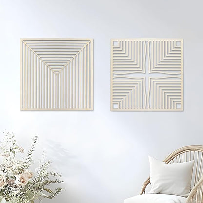 Homenthus 2 Pcs Abstract Wood Wall Art, Mid Century Modern Geometric Wood Wall Decor Minimalist Wooden Wall Art Decor Panels for Boho Living Room Bedroom Kitchen Dining Room Office Home Wall Decor
