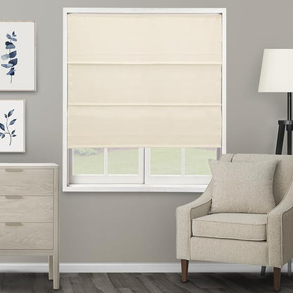 CHICOLOGY Cordless Roman Shade for Windows & French Doors, Ridgewood Cream, Privacy + Light Filtering Linen Look Fabric w/ White Liner, True to Size, Inside/Outside Mount, 27" W x 72" H