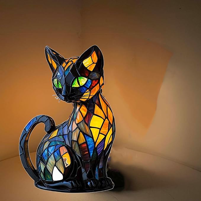 New Series Art Desk Lamp, Lamps for Night Stands, Stained Resin Cat Tabletop Light, Cute Pet Cats Themed Led Table Lamps, Creative Animals Table Lamp, Fun Gift for Cat Lovers (A)