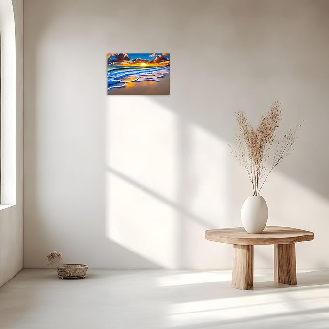 TutuBeer 1 Panel Wall Decor Beach Ocean Pictures Sunrise over the Beach Pictures Print on Canvas Seascape art Sea Photos Ocean Wall Art Stretched and Framed Ready to Hang 12" x 18"