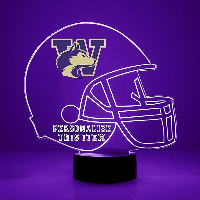 Custom University of Washington (UW) UDub Huskies Football Helmet LED Sign Night Light Lamp - Remote, Personalized, Officially Licensed from the CLC by Mirror Magic Gifts, Made in the USA 1