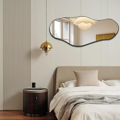 Irregular Frameless Mirror, 47.2"x21.4" Asymmetrical Aesthetic Wall Mirror, Modern Organic Shape Mirrors for Living Room Bedroom Entryway Hallway, Horizontal or Vertical Hanging