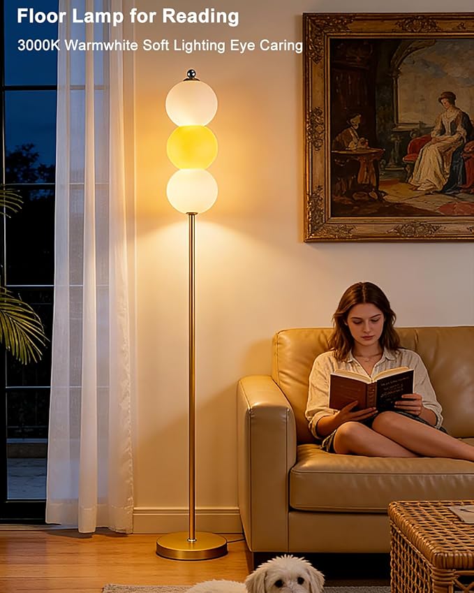 Lightdot RGB Floor Lamp with Touch Control, Dimmable Globe Modern Standing Lamp, RGB&3000K Color Changing LED Floor Lamp Ambient Lighting, Yellow Tall Lamp for Living Room Bedroom Gaming Corner Decor