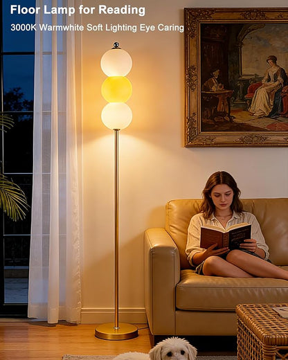 Lightdot RGB Floor Lamp with Touch Control, Dimmable Globe Modern Standing Lamp, RGB&3000K Color Changing LED Floor Lamp Ambient Lighting, Yellow Tall Lamp for Living Room Bedroom Gaming Corner Decor