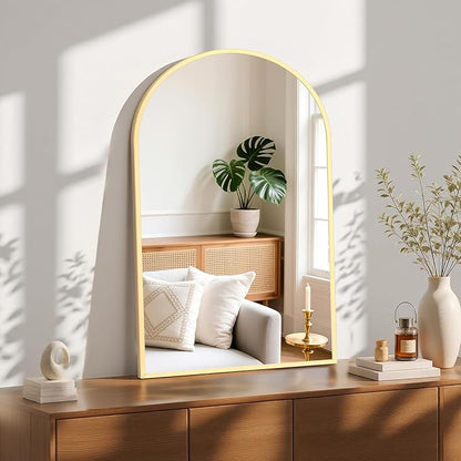 Sweetcrispy 24"x36.5" Arched Gold Bathroom Mirrors for Wall, Bathroom Mirrors for Over Sink, Modern Wall Mirrors Arch Decorative for Bathroom, Entryway, Bedroom, Vanity