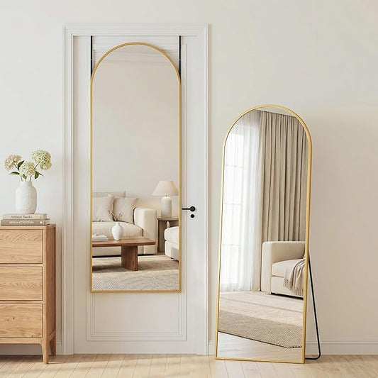 Antok Full Length Over-the-Door Hanging Mirror - Freestanding Wall Mount Leaning Body Mirror for Bedroom Living Room Entryway, 58" L x 20" W, Gold