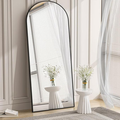 Koonmi 30"x71" Arched Full Length Mirror, Black Large Floor Mirror with Aluminum Alloy Frame Standing Hanging or Leaning Wall-Mounted Full Body Mirror for Living Room and Bedroom