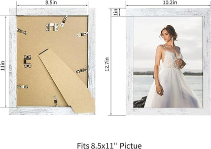 iRahmen 8.5x11 Picture Frame Set of 2, Distressed White Certificate Frame with Real Glass, Wood Photo Frames 8.5 x 11 Diploma Document for Wall Hanging and Tabletop Display