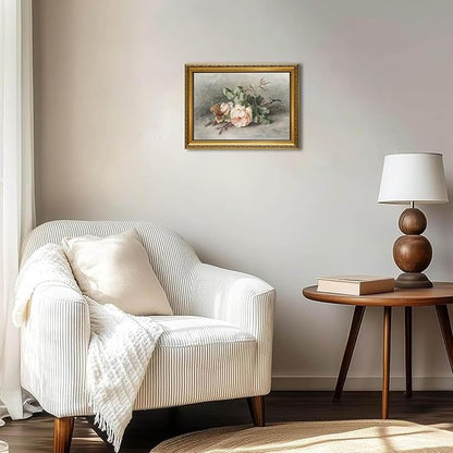 YD&YZY Gold Framed Vintage Wall Art Canvas Still Life Flower Pink Roses Farmhouse Print Art Retro Floral Wall Decor Rustic Cottagecor Painting Picture Print for Dining Room Bedroom 12x16 inch Framed