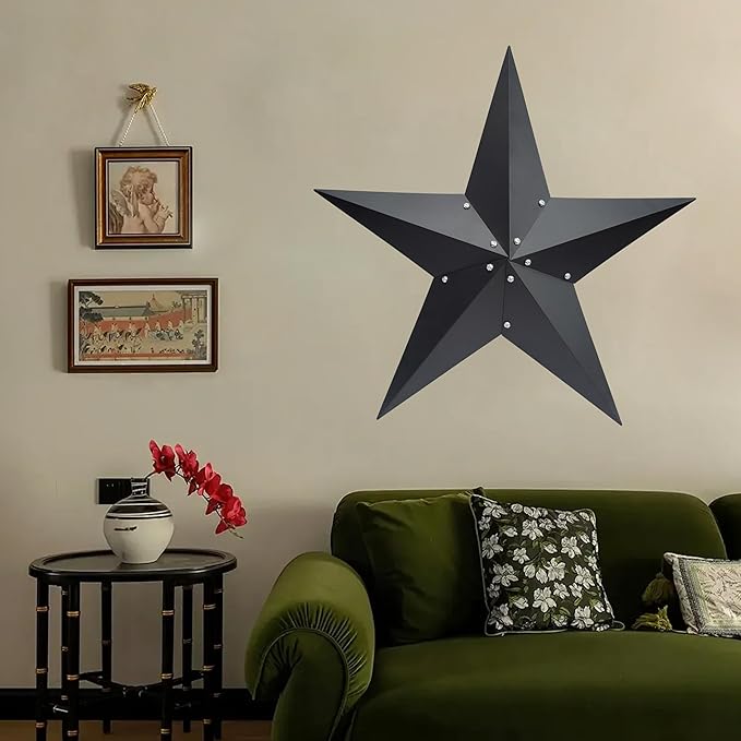VIVICOMFY 36" Large Black Barn Star Metal Wall Art - Rustic Vintage Western Country Farmhouse Decor