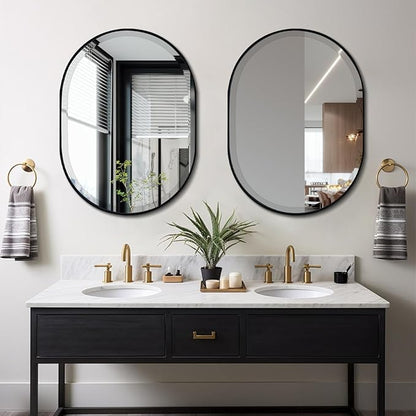 POZINO Oval Beveled Mirror, 22"x30" Bathroom Vanity Mirror Over Sink, Pill Shaped Capsule Wall Mounted Mirrors, Modern Oblong Mirrors for Living Room Bedroom Entryway, Hangs Vertically or Horizontally