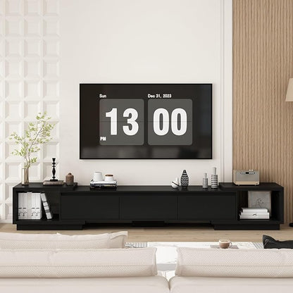 Extendable TV Console Table Modern TV Cabinet with Drawers, Contemporary Media Storage Console Table for Living Room Black (65.4-106.3”W x 15.7”D x 15.4”H)